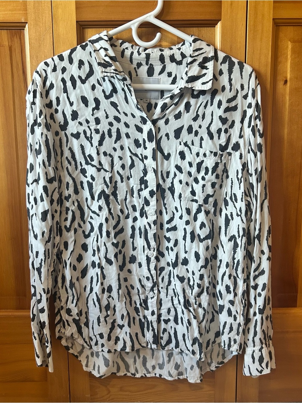 Rails Black and White Animal-Print Button-Up Blouse